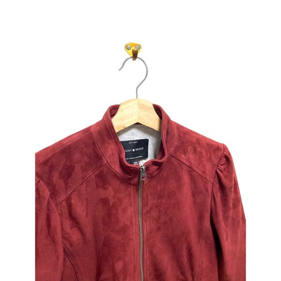 Lucky Brand Genuine Leather Moto Jacket Burgundy Size M Minimalist Fall Holiday - Picture 10 of 16